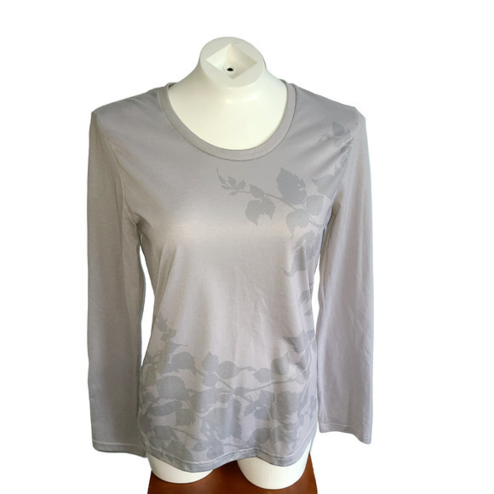 Patagonia Womens Grey Floral‎ Leaf Graphic Long Sleeve Crew Neck Top Size M